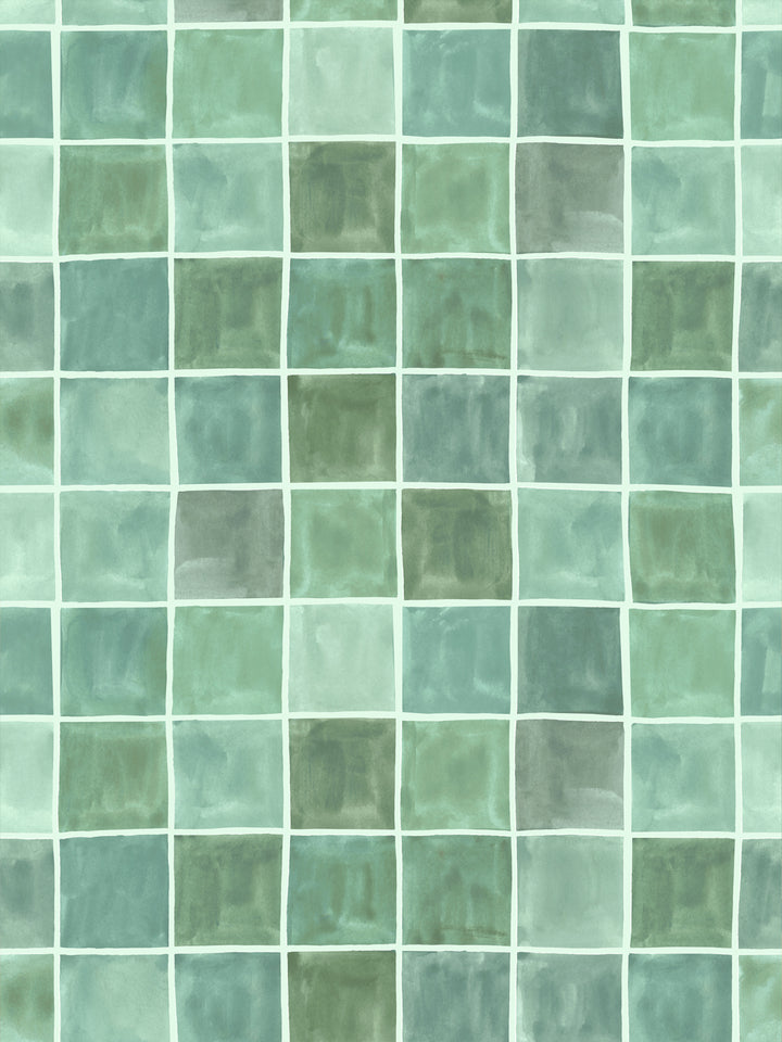 'Zellige' Wallpaper in Soft Jade - Design Pattern