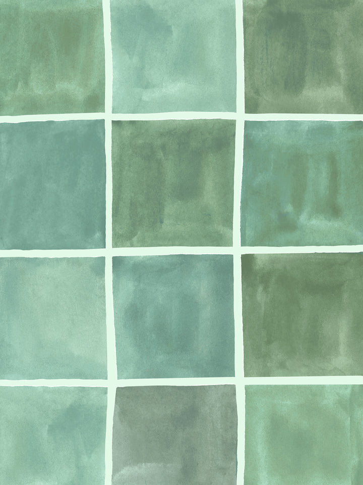 'Zellige' Wallpaper in Soft Jade - Detail Close-Up