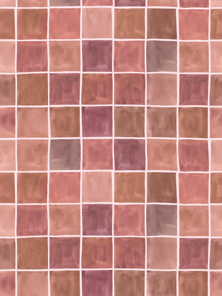 'Zellige' Wallpaper in Terra Rose - Design Pattern