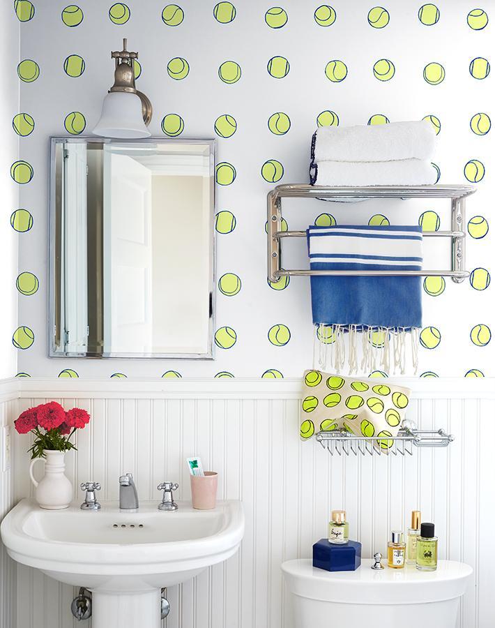 'Tennis Balls' Wallpaper by Clare V. - Navy Lemon