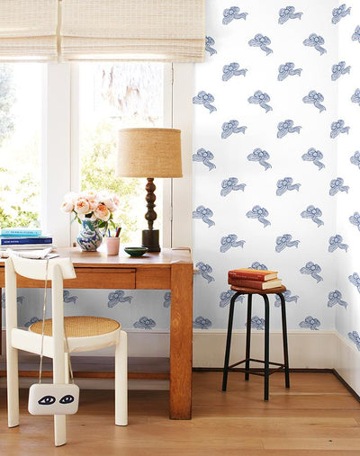 'Bows' Wallpaper by Clare V. - Navy