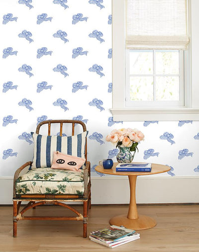 'Bows' Wallpaper by Clare V. Wallpaper - Blue