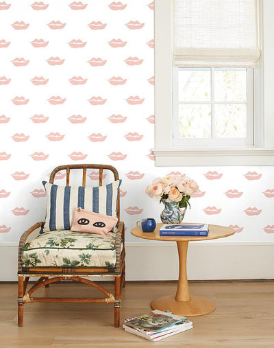 'Lips' Wallpaper by Clare V. - Pink