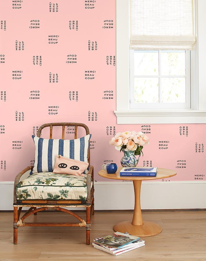 'Merci Beaucoup' Wallpaper by Clare V. - Pink