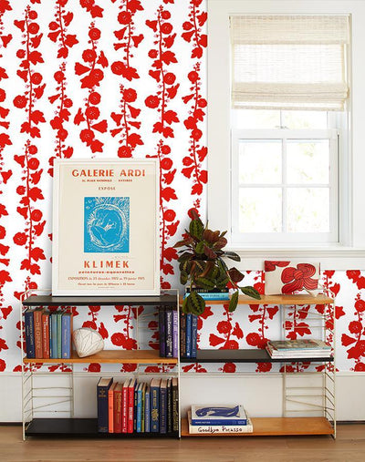 'Hollyhock' Wallpaper by Clare V. - Red