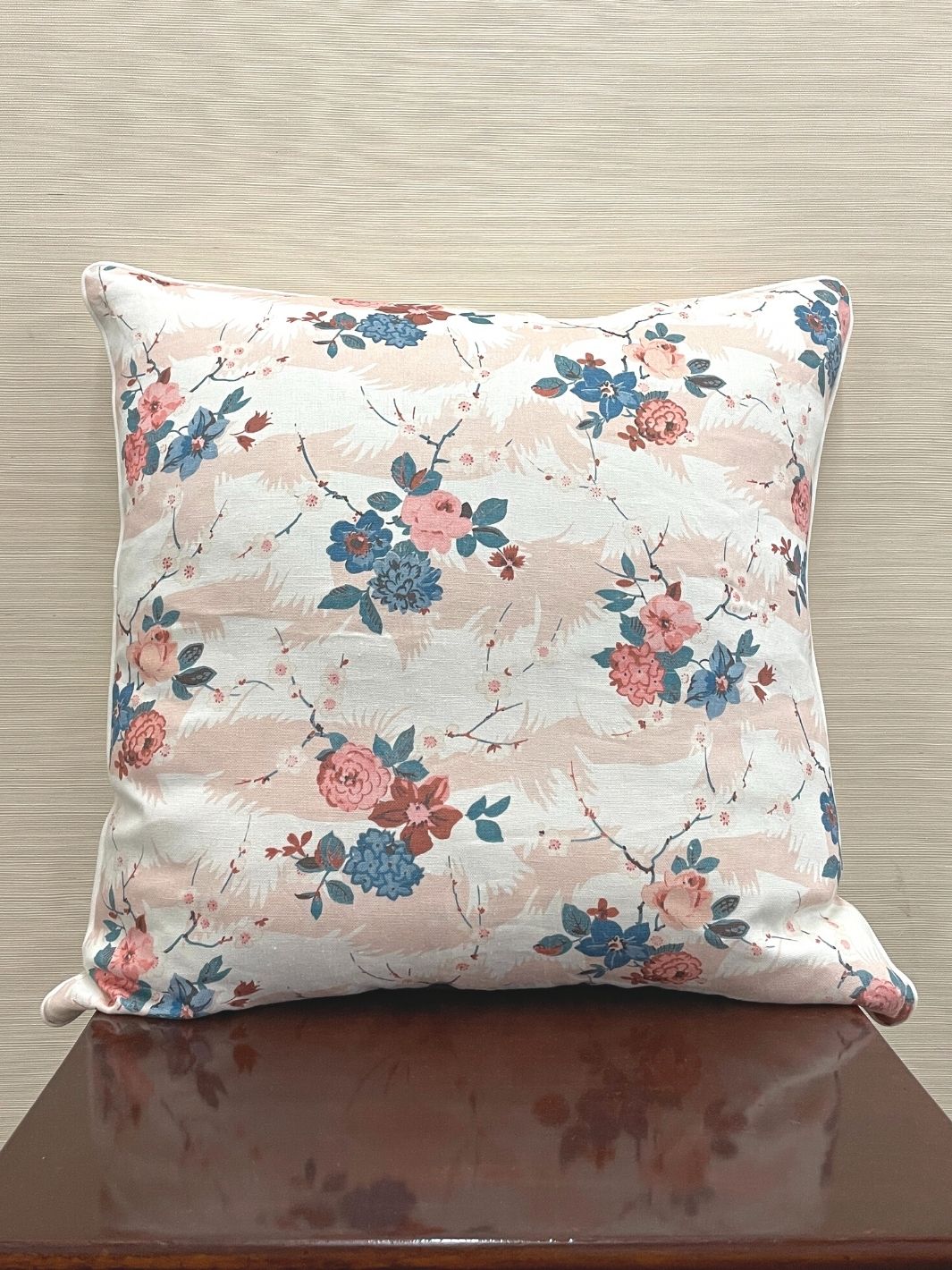 'Dora Chintz' Throw Pillow by Nathan Turner 24x24 - Pink + Blue on Linen