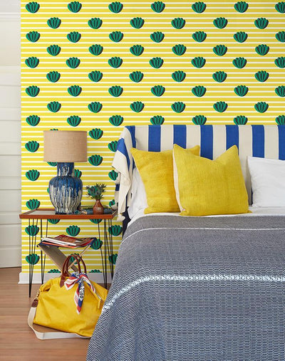 'Lotus Stripe' Wallpaper by Clare V. - Yellow