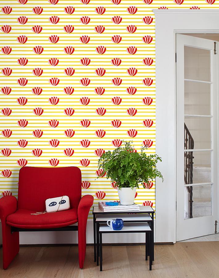 'Lotus Stripe' Wallpaper by Clare V. - Marigold