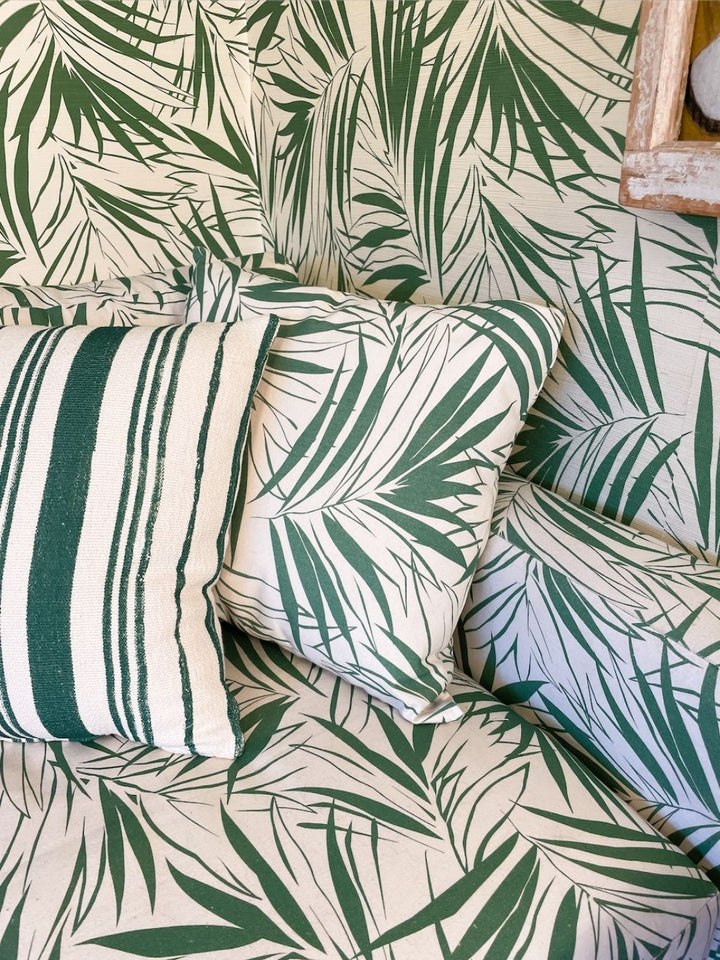 majesty palm throw pillow green on raw canvas