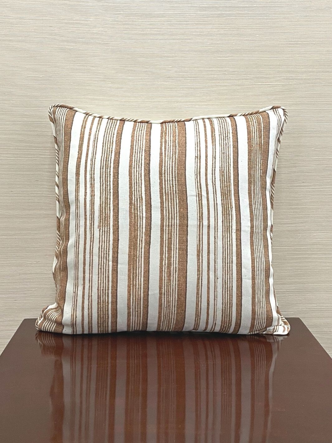 'Stuart Stripe' Throw Pillow by Nathan Turner - Brown on Flax Linen