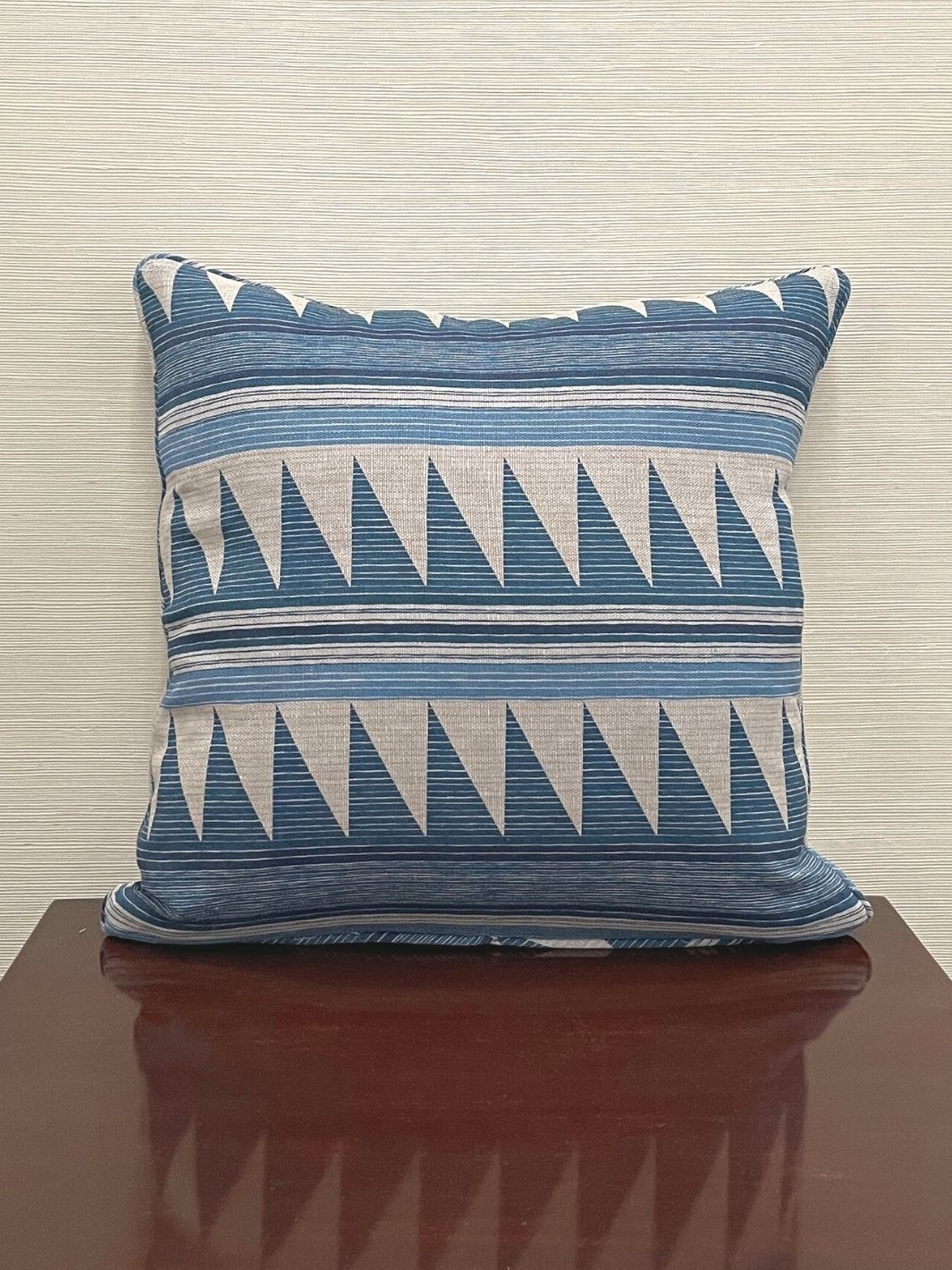 'Edwin Stripe' Throw Pillow by Nathan Turner 18x18 - Blue on Flax Linen