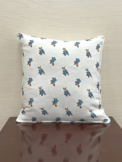 'Anna Floral' Throw Pillow by Nathan Turner - Blue + Brown on Linen