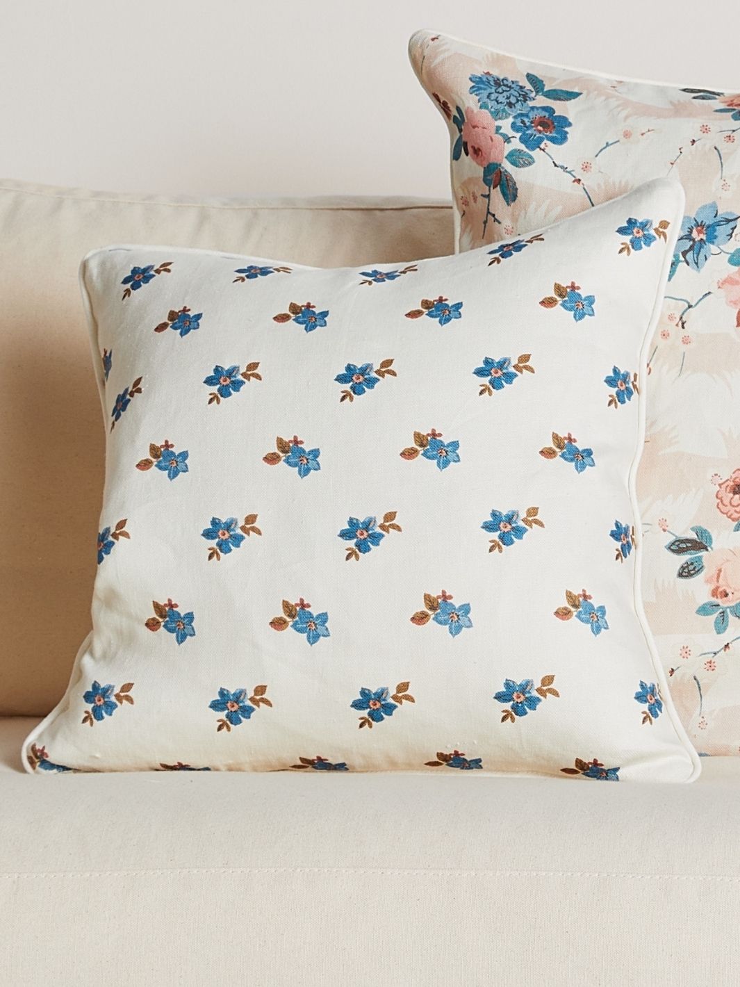 'Anna Floral' Throw Pillow by Nathan Turner - Blue + Brown on Linen