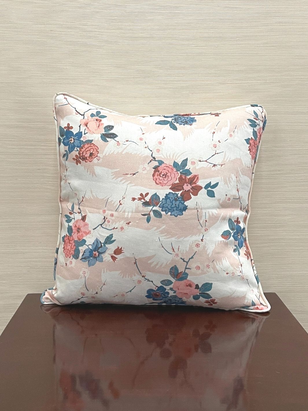 'Dora Chintz' Throw Pillow by Nathan Turner 18x18 - Pink + Blue on Linen