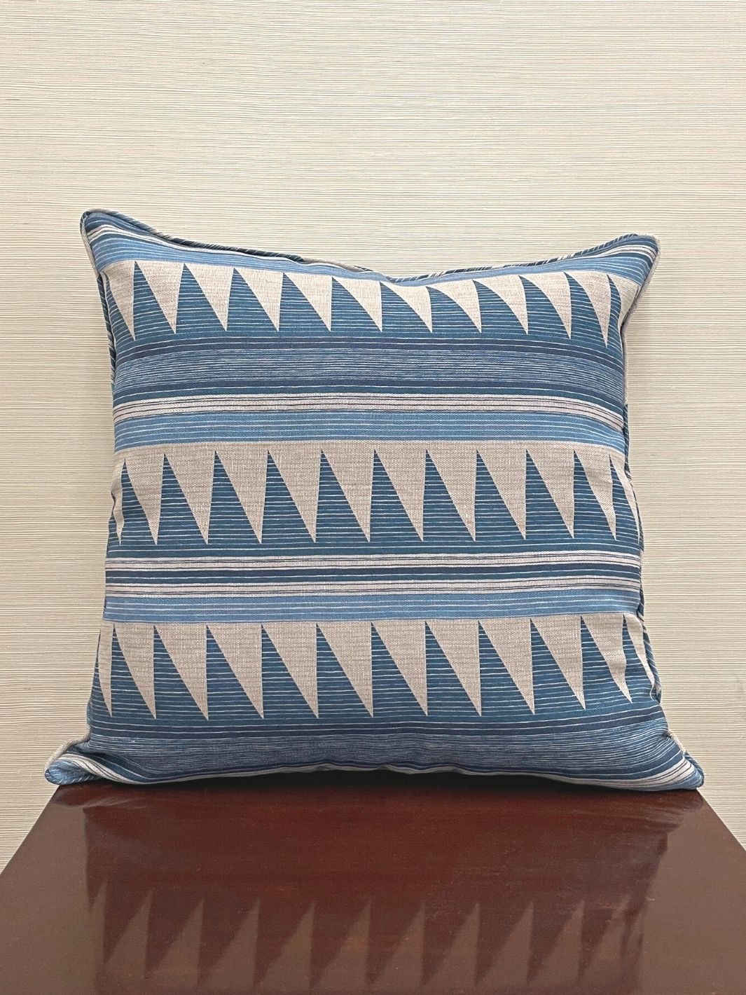 'Edwin Stripe' Throw Pillow by Nathan Turner 20x20 - Blue on Flax Linen