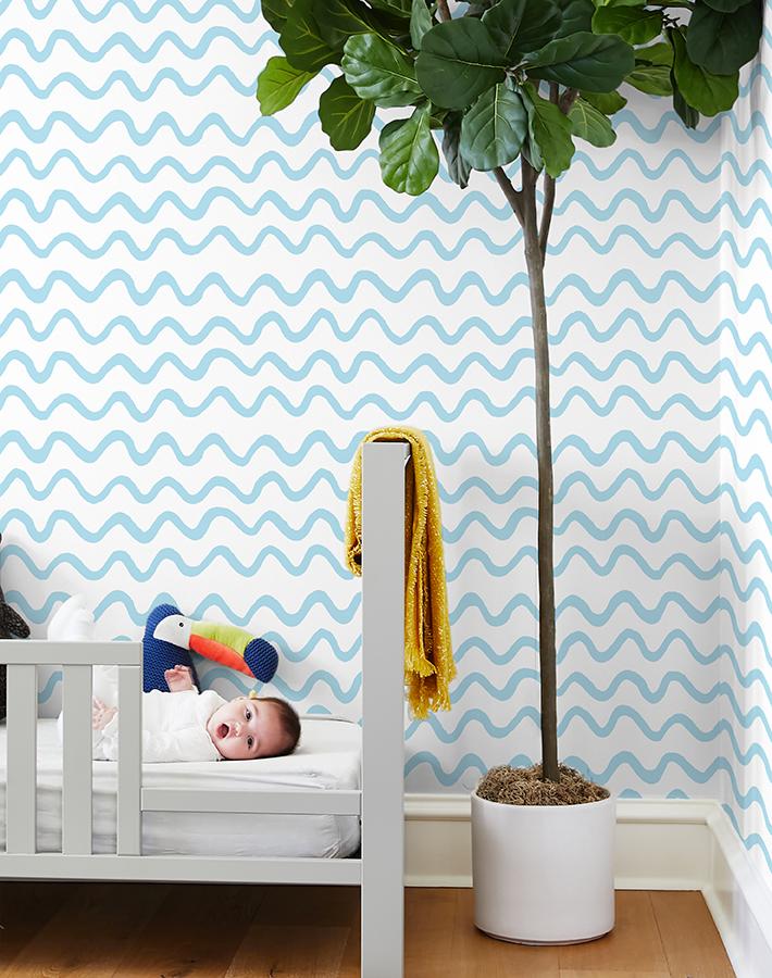 'Aegean Waves' Wallpaper by Tea Collection - Baby Blue