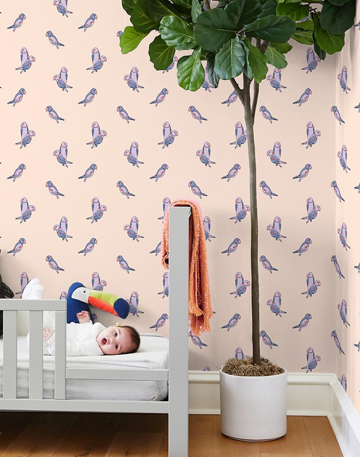 'Small Alexandrine Parakeet' Wallpaper by Tea Collection - Lilac