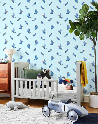 'Small Alexandrine Parakeet' Wallpaper by Tea Collection - Sky