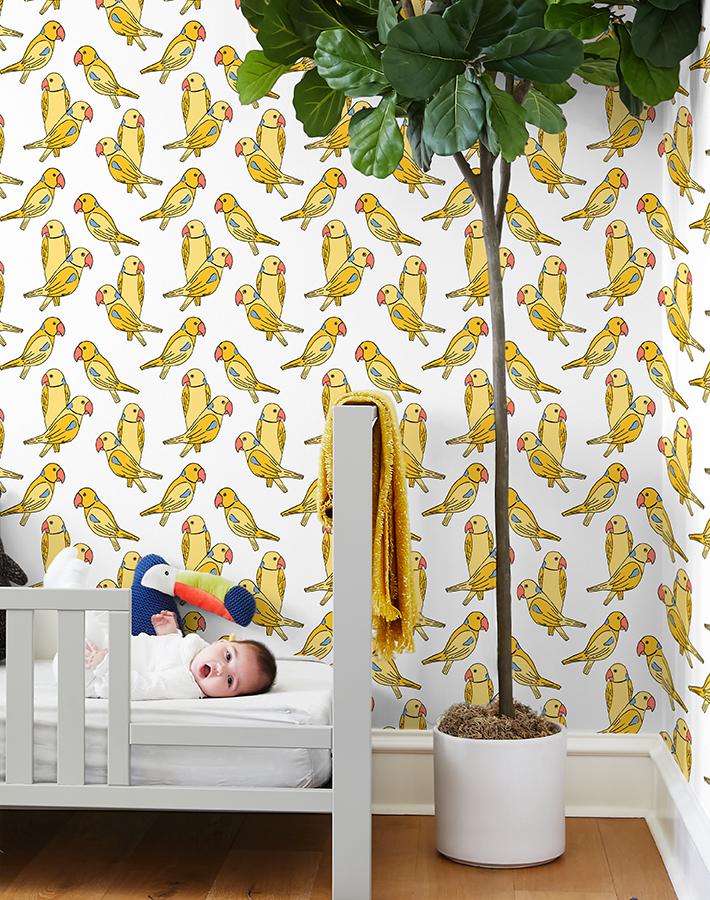 'Alexandrine Parakeet' Wallpaper by Tea Collection - Yellow