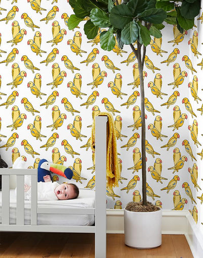 'Alexandrine Parakeet' Wallpaper by Tea Collection - Yellow