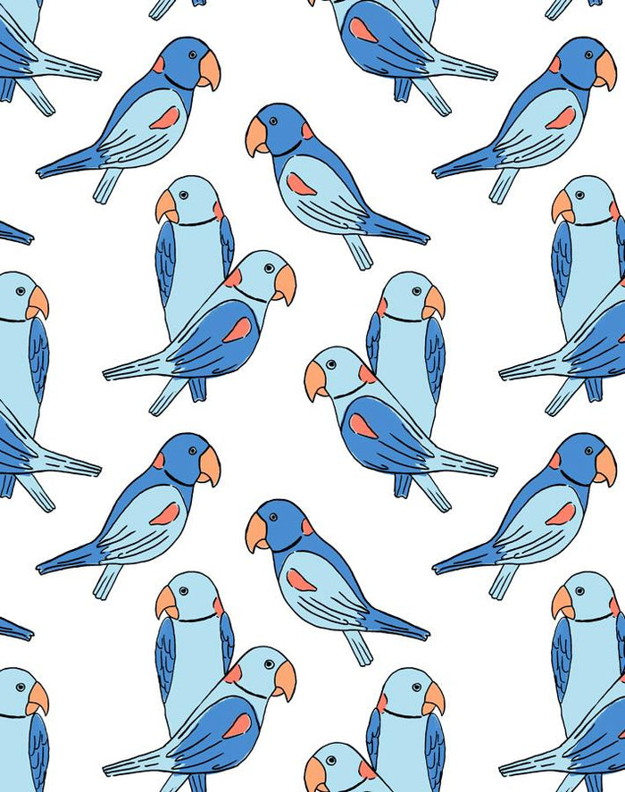 'Alexandrine Parakeet' Wallpaper by Tea Collection - Blue