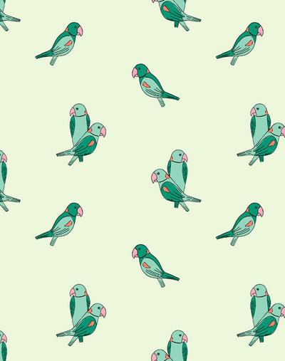 'Small Alexandrine Parakeet' Wallpaper by Tea Collection - Emerald