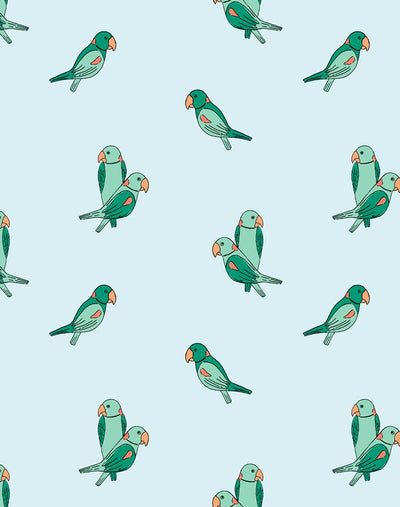 'Small Alexandrine Parakeet' Wallpaper by Tea Collection - Pale