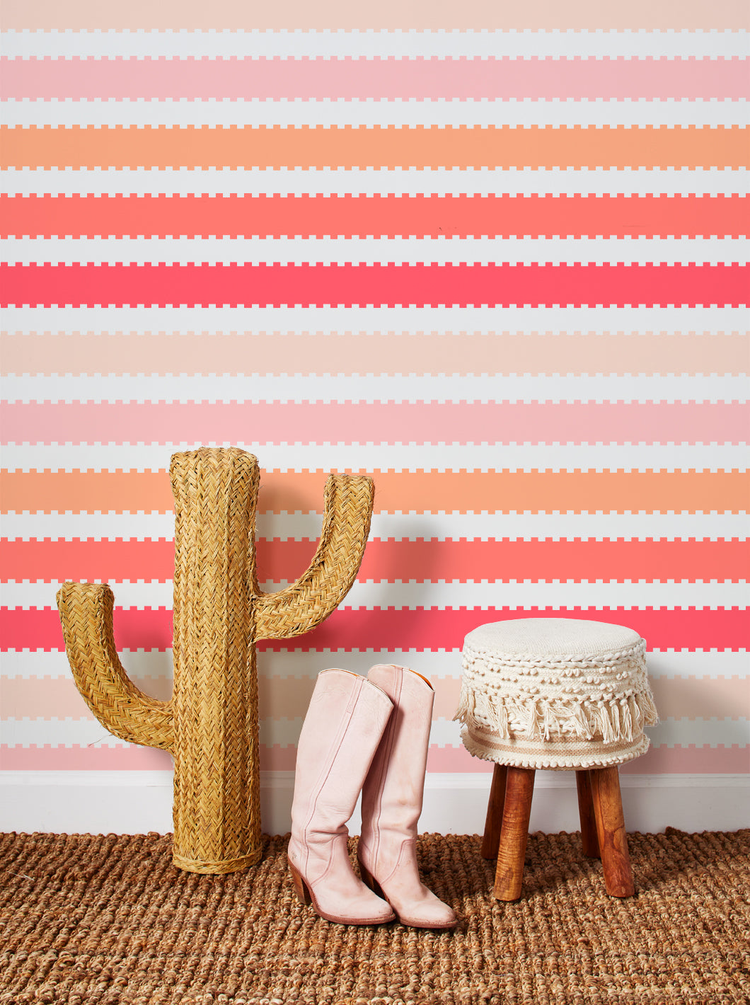 'Allan Stripe' Wallpaper by Barbie™ - Watermelon / Peach