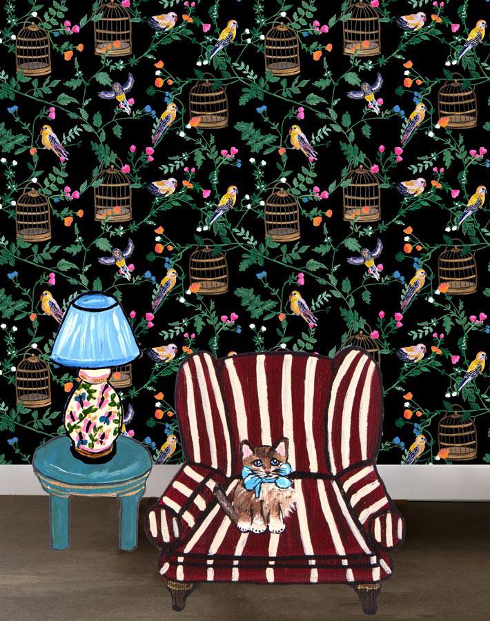 'Ann's Garden' Wallpaper by Carly Beck - Black