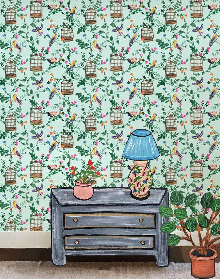 anns garden robins egg wallpaper by carly beck