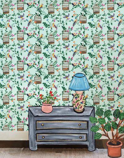 'Ann's Garden' Wallpaper by Carly Beck - Robins Egg