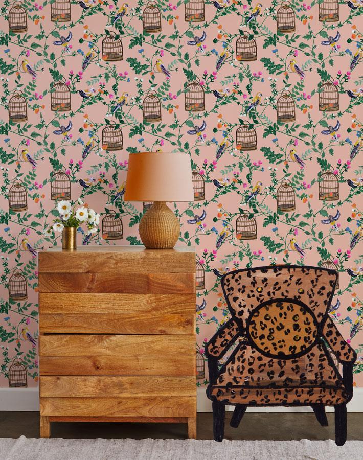 'Ann's Garden' Wallpaper by Carly Beck - Salmon