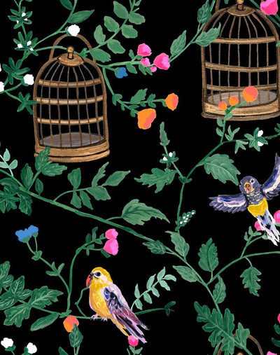 'Ann's Garden' Wallpaper by Carly Beck - Black