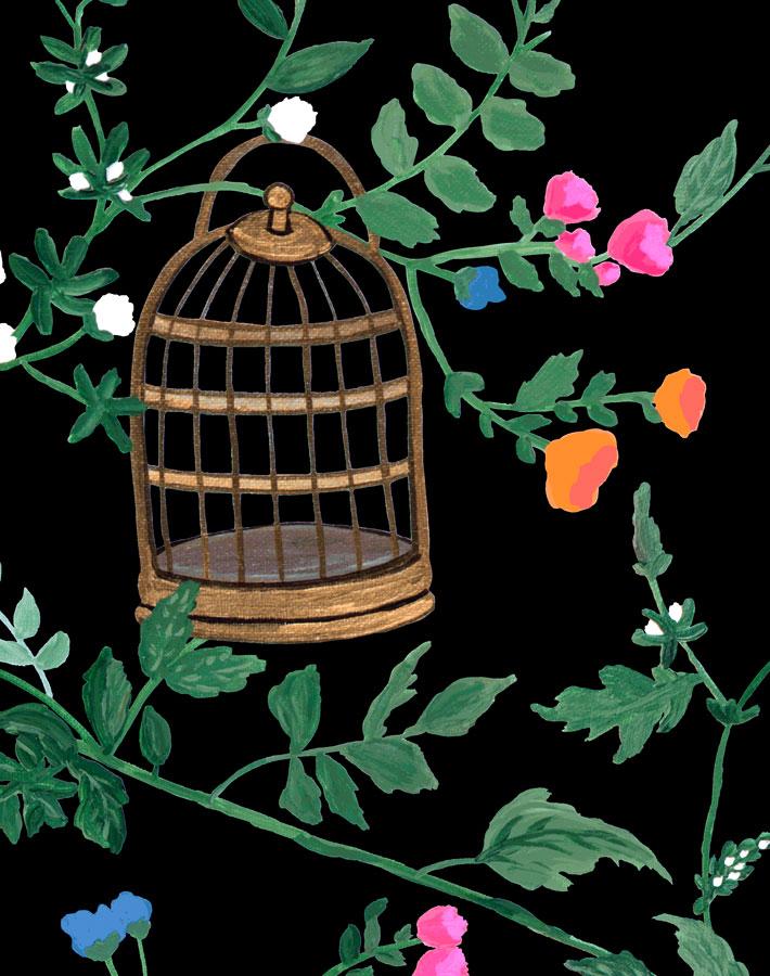 'Ann's Garden' Wallpaper by Carly Beck - Black