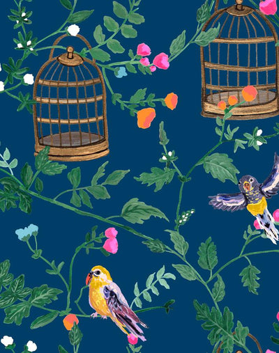 'Ann's Garden' Wallpaper by Carly Beck - Deep Navy