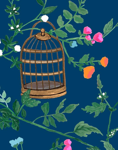 'Ann's Garden' Wallpaper by Carly Beck - Deep Navy