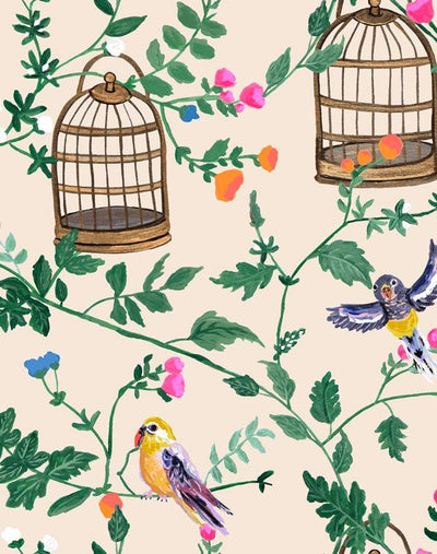 'Ann's Garden' Wallpaper by Carly Beck - Peach