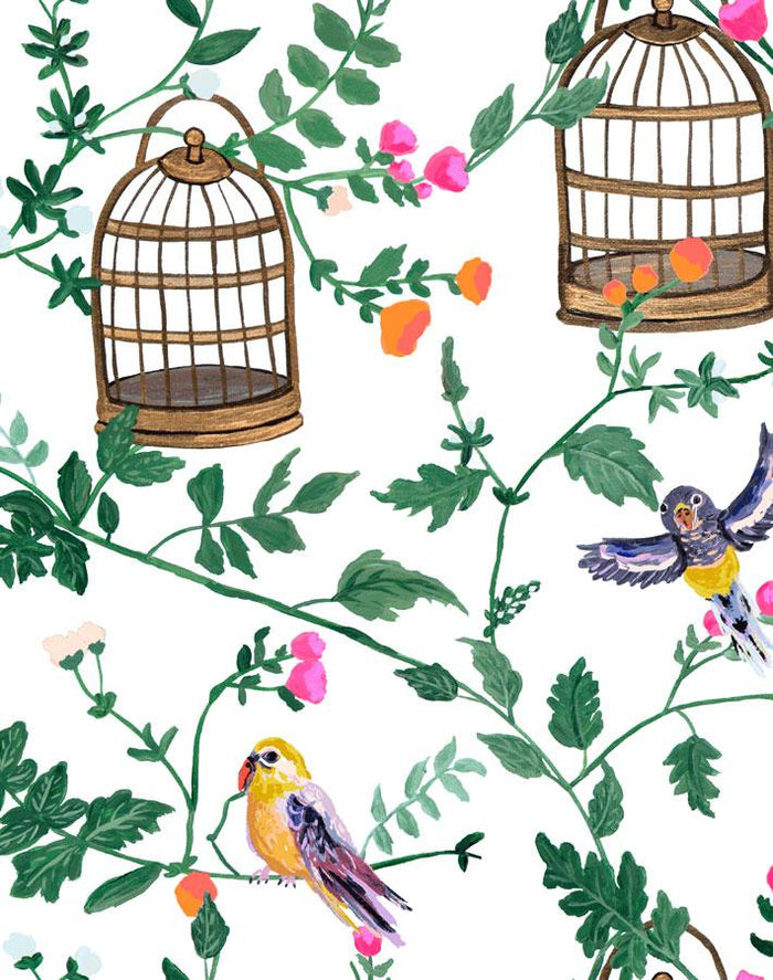 'Ann's Garden' Wallpaper by Carly Beck - White