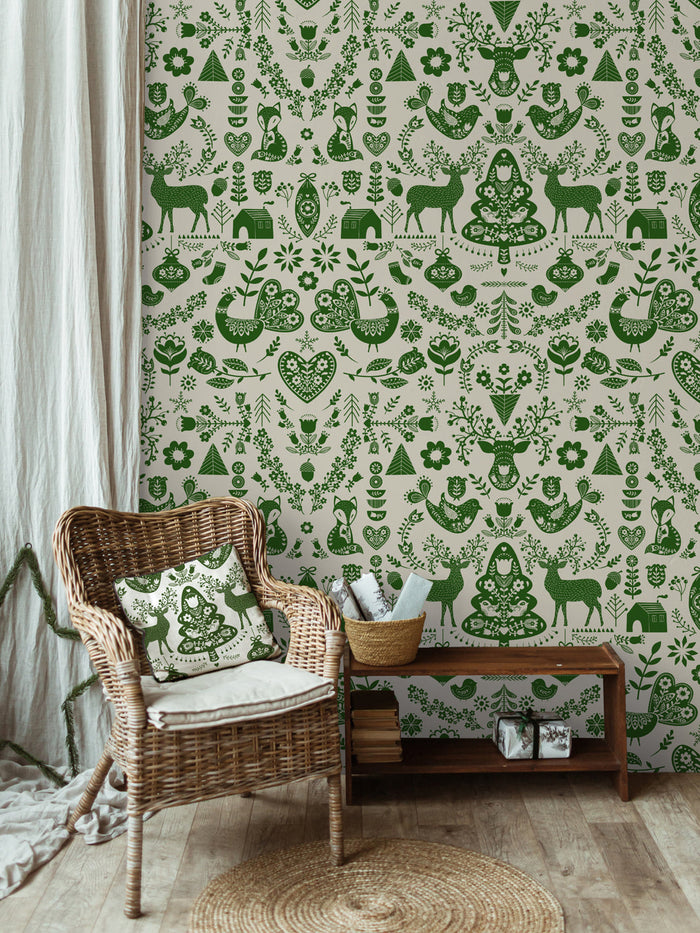 'Annika' Scandinavian' Wallpaper by Nathan Turner - Green