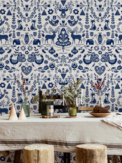 'Annika' Scandinavian' Wallpaper by Nathan Turner - Navy