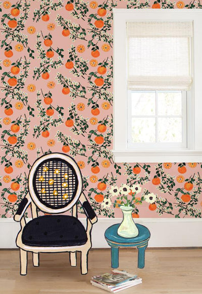 'Arance Dolci' Wallpaper by Carly Beck - Pink