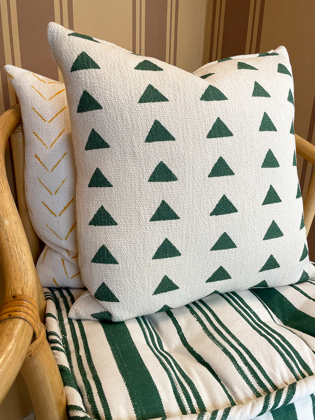 'Fabric by the Yard - Triangles - Green on California Cotton