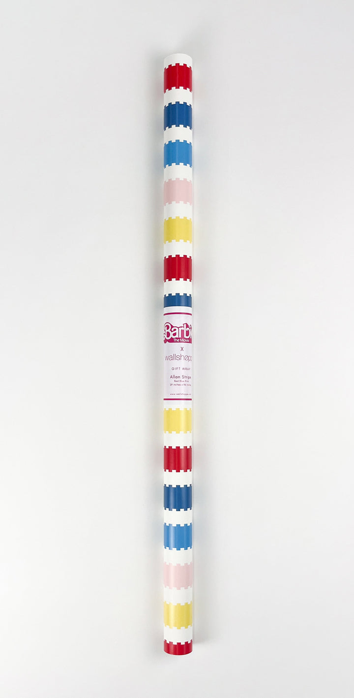 Allan Stripe Barbie™ Gift Wrap - Red Blue Pink