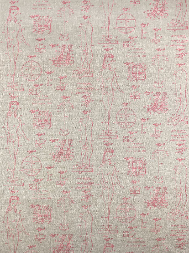fabric by the yard barbie blueprint ballet slipper on flax linen