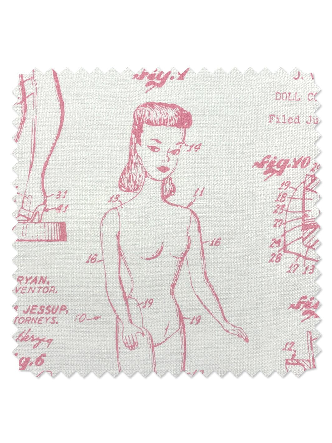 'Fabric by the Yard - Barbie™ Blueprint - Ballet Slipper on Flax Linen