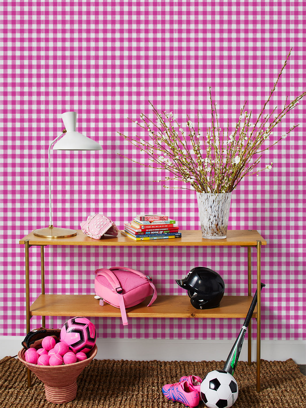 barbie gingham wallpaper in 219 barbie pink