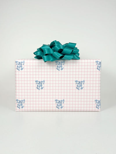 Barbie™ Gingham Bow Gift Wrap - Cornflower on Ballet Slipper