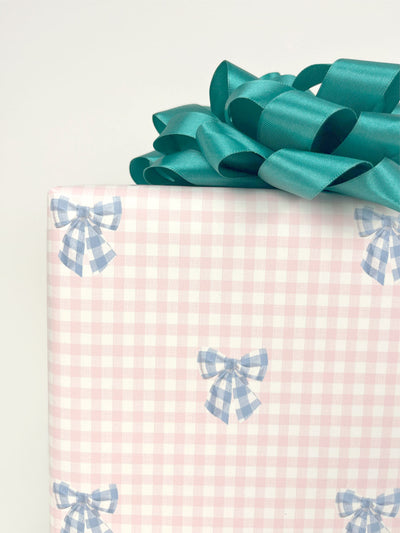 Barbie™ Gingham Bow Gift Wrap - Cornflower on Ballet Slipper