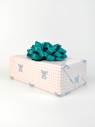 Barbie™ Gingham Bow Gift Wrap - Cornflower on Ballet Slipper