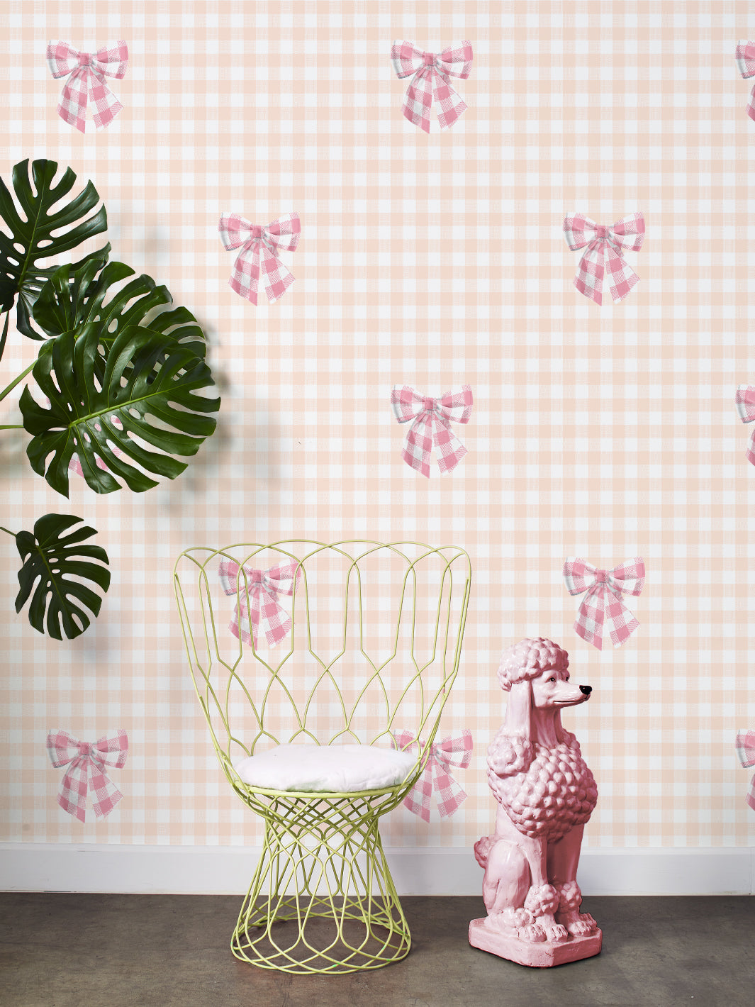 'Barbie™ Gingham Bow' Wallpaper by Barbie™ - Bubblegum on Peach